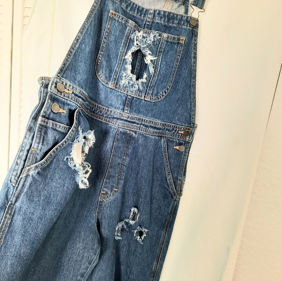 American Apparel Tomgirls 100% Cotton Distress Denim Blue Jeans Overalls Size L - Picture 4 of 15
